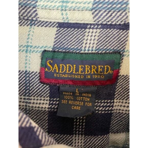 Saddlebreed Flannel Plaid Shirt Mens Large Button Down Blue Check Pocket Cotton - Picture 4 of 7